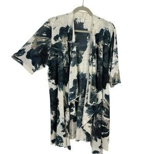 Coldwater Creek Kimono Cardigan size 1X Linen Blend Artsy Floral Lagenlook